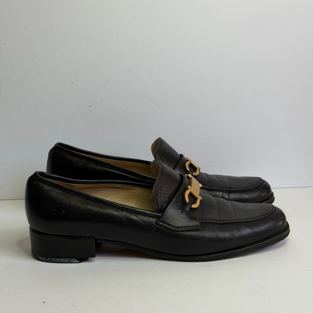 Salvatore Ferragamo Gancini Black Leather Loafers Size 5.5